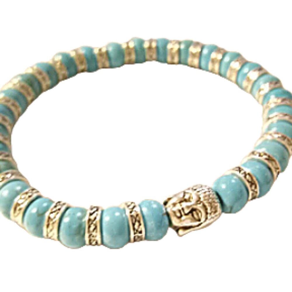 Silver Buddha Genuine Turquoise Bracelet